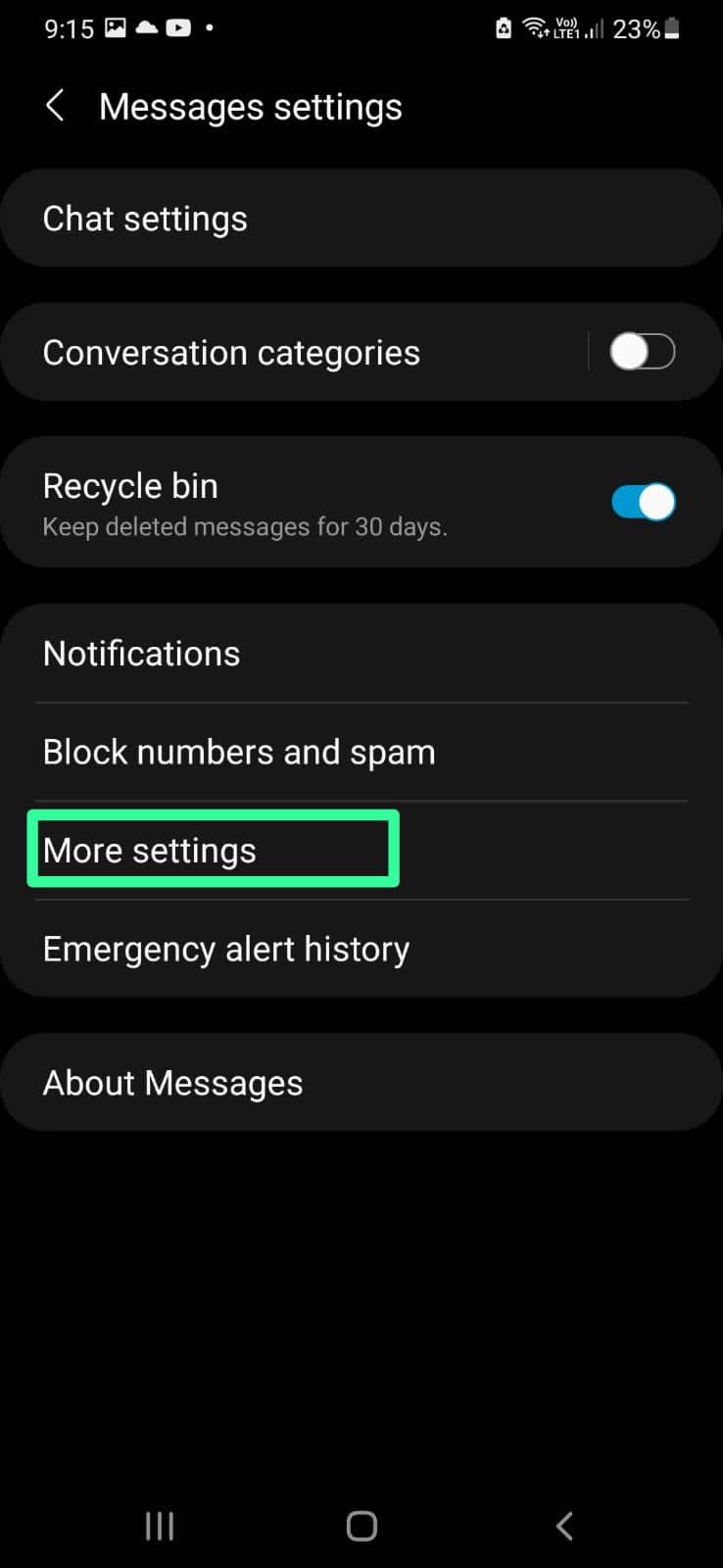 select more settings