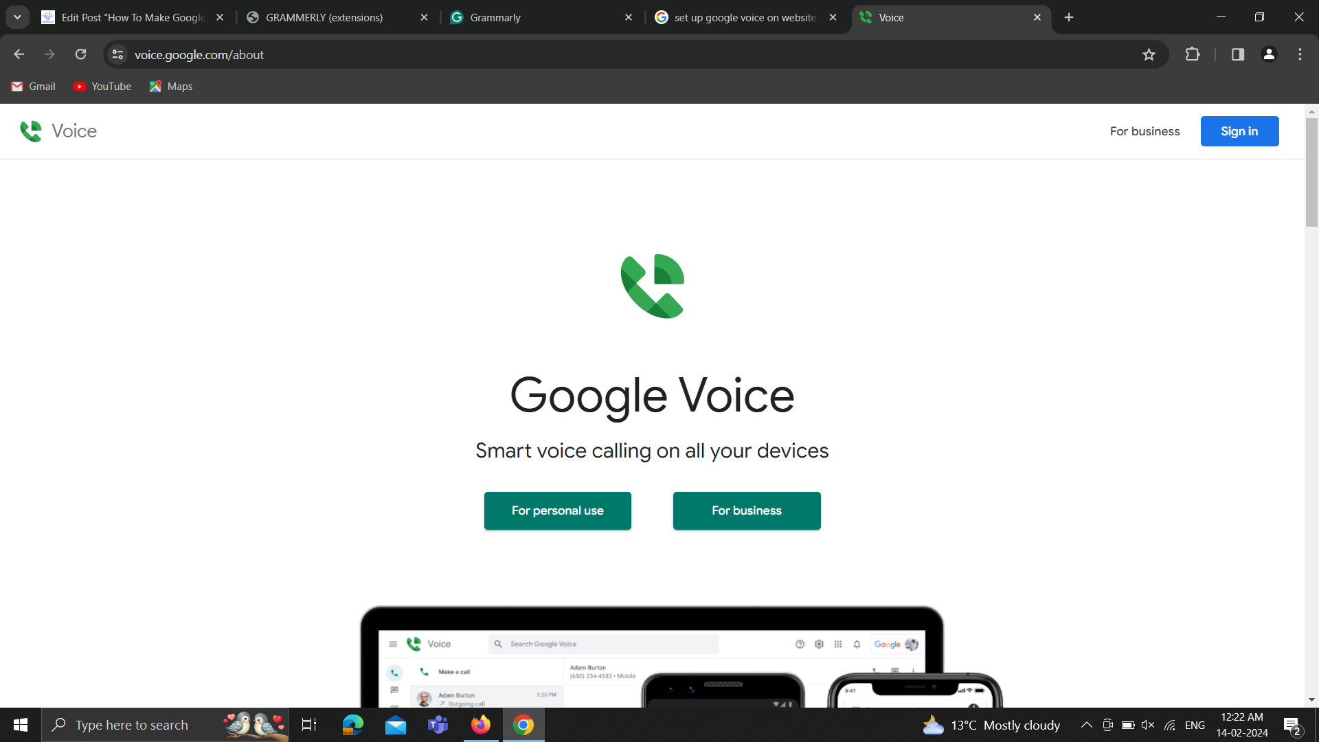 Set up Google Voice on computer