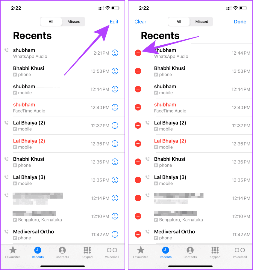 How to remove WhatsApp calls from iPhone call logs?