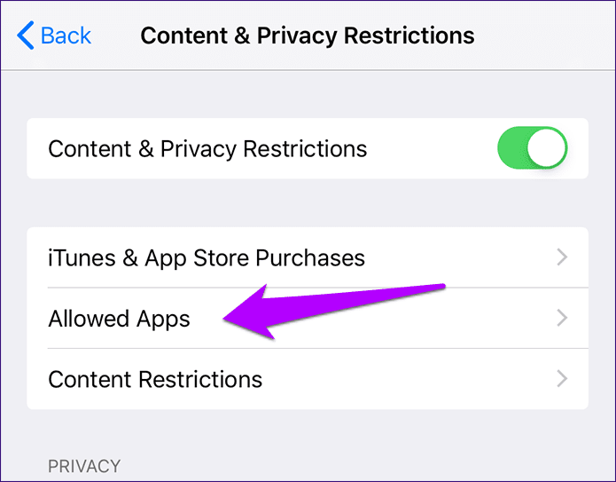 Blocking Instagram via Content and Privacy Restrictions Settings on iPhone
