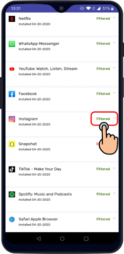 manage the apps according to Filtered, Unfiltered, and Blocked.
